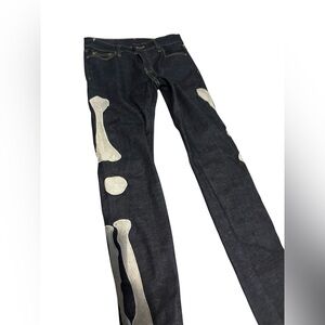 MNML Black Skinny Jeans with White Bone Appliqué